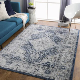 livabliss Teppich LIVABLISS "VIENNA", grau, B:200cm H:10mm L:275cm, Kunstfaser, Polyester, Teppiche, Teppich, Boho Kurzflor Orientteppich, Wohnzimmer, Schlafzimmer, Blau