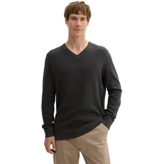 Strickpullover TOM TAILOR, Herren, Gr. S, schwarz (schwarz grau melange), Strick, Obermaterial: 100% Baumwolle, unifarben, regular fit normal, V-Ausschnitt, Bündchen, Pullover Strickpullover, mit V-Ausschnitt