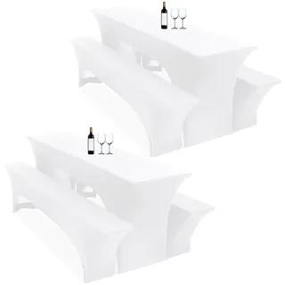 Zwei 3er-Set Biertischhussen 220 x 50 x 70 cm, hussen bierzeltgarnitur, weiß, Stretch-Bezüge für Biertisch- und Bankgarnituren, Bierbankhussen, Spandex-Bierzeltgarnitur für Bankett, Gartenmöbel-Bezüge