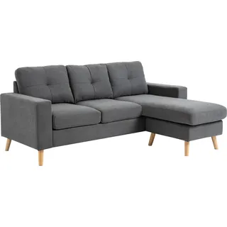 HOMCOM Ecksofa Eckcouch in L-Form, Eckgarnitur in Leinenoptik, Couchgarnitur mit Chaiselongue für 3 Personen, Stoffsofa für Wohnzimmer, Dunkelgrau, 193 x 136 x 85 cm - Dunkelgrau