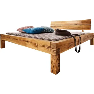 MASSIVMOEBEL24.DE Balkenbett Wildeiche 180x200x85 natur geölt JANGALI #612 - Braun