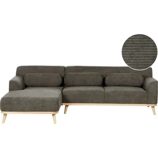 BELIANI Ecksofa Dunkelgrün Stoff Cord L-förmig 3-Sitzer Sofa mit Chaiselongue Rechtsseitig Wohnzimmermöbel Modern Wohnzimmer Ausstattung Wohnecke - Grün, Braun