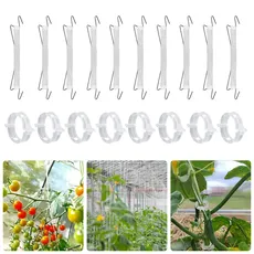 KINGLAKE Tomatenhaken mit Schnur, 10 Stück Tomaten Haken Metall mit 10 Stück Tomateclip, Tomatenhalter, Tomatenklammern, Pflanzenclips, Tomaten Rankhilfe Für Kletterpflanzen Gemüse