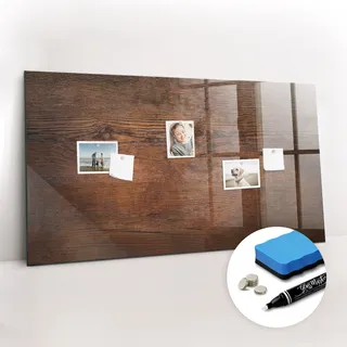 Magnetpinnwand Memoboard - Zubehörsatz - Weißer Marker + Schwamm + Magnete - 120 x 60 cm - Altes Holz - Braun