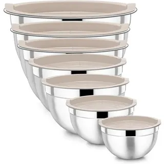 luxuskollektion Edelstahl Rührschüssel Set 7er Stapelbar Salatschüssel