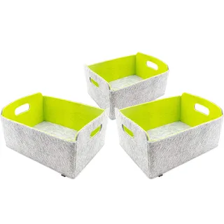 3er Set faltbarer Aufbewahrungskörbe aus waschbarem Filz graumeliert/grün, 30x24x15cm. Ordnungsbox, Regalbox, Faltbox, Spielzeugkorb, Filzkorb
