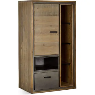 Ibbe Design Wandregal Hängeschrank Regal Braun Lackiert Massiv Akazie Holz Malaga mit Tür und Schublade, Glasregale, L55x B35x H100 cm