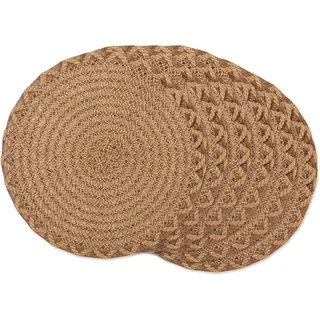 DII Round Woven Placemats Collection Natürlich, 55% Jute, 45% Polyester, Gitter, 15" Diameter, 6