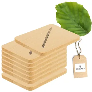 8X HOFMEISTER® Raclette Untersetzer Holz - für Pfännchen aus Holz, mit Aufdruck, schont Raclette-Pfännchen & Tische vor Brandflecken, Buche 10 cm