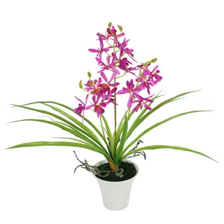 I.GE.A. "Künstliche Orchidee mit Topf", Dekoblume Kunstblume 40cm mit Blätter und Luftwurzeln im Topf Blume,
