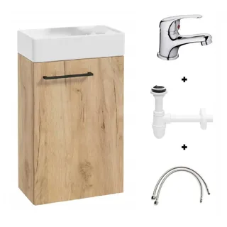 DomoDomo Badezimmerschrank mit Waschbecken 40x60 cm Handwerk Eiche, für kleines Bad - Hängeschrank mit Waschbecken - Grau
