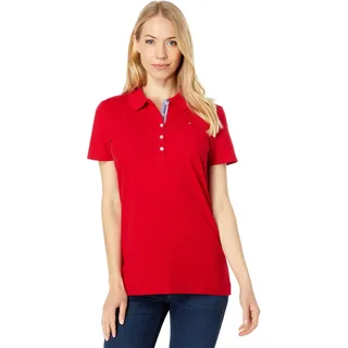 Tommy Hilfiger Damen Klassisches Poloshirt mit kurzen Ärmeln S/S CORE Polo, Helles Scharlachrot, M