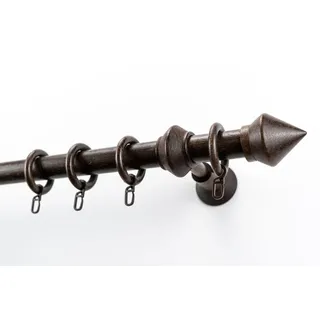 GARESA Gardinenstange Palmo, Ø 28 mm, 1-läufig, Wunschmaßlänge, mit Bohren, verschraubt, Holzwerkstoff, Vorhanggarnitur aus Holz, verlängerbar, mit Ringe/2 Lauf Gleiter braun Ø 28 mm x 180 cm
