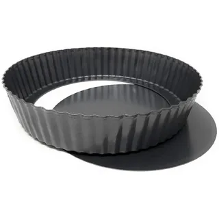 MGE World MGE - Extra Hohe Quicheform 24 cm - Tarteform mit Hebeboden aus Karbonstahl - Backform Rund - Tarteform - Quiche Formen mit Hebeboden Antihaftbeschichtung - Obstbodenform - Kuchenform - 24 cm