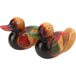 Buachois 2 Stück Kleine Mandarinenten Statuen 15cm Handbemalte Holz Enten Deko Figuren Garten Vogel Ornament Kunstskulptur für Sammlerstücke Dekoration Geschenk