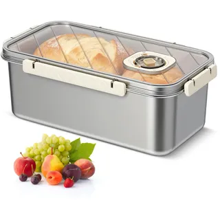 Brotkasten Edelstahl Brotbehälter Brotbox mit Sichtfenster lebensmittelecht Brotaufbewahrung Metall Brotkorb mit Deckel Brot Aufbewahren Bread Box Snackbox Lebensmittellagerbehälter Aufbewahrungsbox