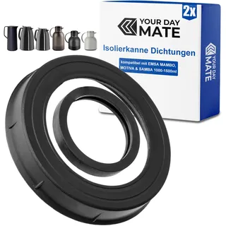 Isolierkanne Ersatz Dichtungen, 2 Sätze, kompatibel mit EMSA MAMBO, MOTIVA, SAMBA Thermoskannen mit 1,0 L, 1,5 L, Lebensmittel-Silikon, Teekanne Kaffeekanne Dichtring, Glaseinsatz Deckel Dichtungsring