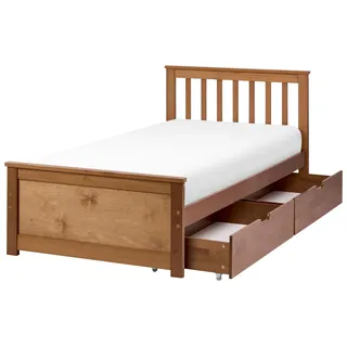 BELIANI Einzelbett Braun Kiefernholz mit Lattenrost 90x200 cm 2 Schubladen Fußteil Hohes Kopfteil Schlicht Modern Skandi Design Schlafzimmer Holzbett - Braun