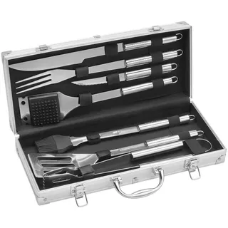 Landscape Grillbesteck , Schwarz, Edelstahlfarben , Metall , 8-teilig , Lfgb , rostfrei, hitzebeständig, lebensmittelecht , Grills, Grillzubehör