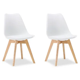 Küchenstuhl 2er Set Weiß Schalenstuhl Kunststoff Holzbeine Esszimmerstuhl Skandinavisch - Weiß