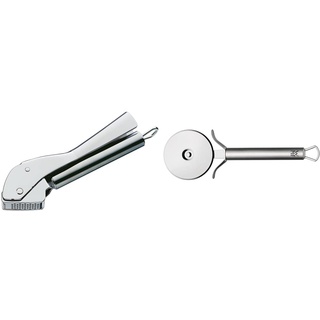 WMF Profi Plus Knoblauchpresse 17,5 cm, Cromargan Edelstahl teilmattiert, spülmaschinengeeignet & Profi Plus Pizzaschneider 19,8 cm, Pizzaroller, Pizza Cutter, spülmaschinengeeignet