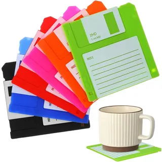 Cabilock Retro Silikon Untersetzer 6 StüCk Untersetzer GeträNke rutschfest Isoliert FüR HeißE Und Kalte GeträNke Tassenuntersetzer Disketten Design Tischsets Umweltfreundlich Wiederverwendbar