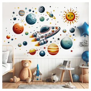 Little Deco Wandsticker Weltall Planeten Weltraum Raumschiff Wandtattoo Sterne Baby Kinderzimmer Deko Wanddeko DL5042-03