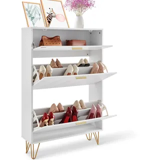 VEVOR Schuhschrank Schmal, Schuhregal Weiß, 800 x 239 x 1200 mm Schuhkipper mit 3 Klappen + oberem Staufach, Schuhkommode 68 kg Tragfähigkeit, Aufbewahrungsschrank Schuh P2-Spanplatte für Flur