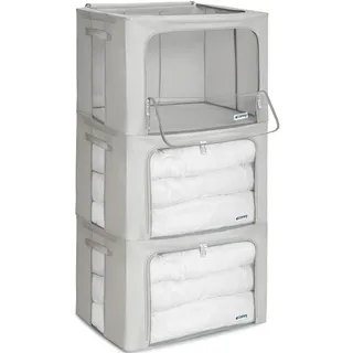 4CONVY Kleideraufbewahrung Kleiderschrank Box mit Reißverschluss Metallrahmen - große faltbare stapelbare Aufbewahrungsbox -3x100L Aufbewahrungstaschen - Kleiderbox für Bettdecke Kleidung Aufbewahrung