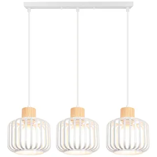 iDEGU 3-flammig Pendelleuchte Retro Vintage Hängelampe aus Holz Metall Industrie Lampe Käfig Lampenschirm Deckenleuchte Moderne Hängeleuchte für Esszimmer Wohnzimmer Küche Restaurant (Balken, Weiß)