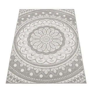 Paco Home Teppich wetterfest & robust Mandala Boho Design pflegeleicht flachgewebt Grösse 200x280 cm, - grau