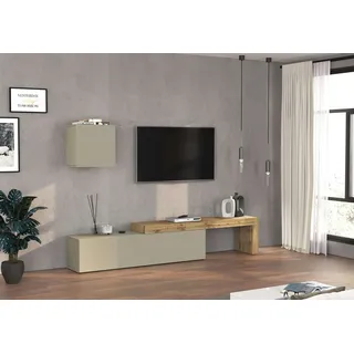 TV-Wand OTTO HOME "Chronos TV-Set, Wohnwand – Elemente frei platzierbar, Made in Italy", taube, eiche wotan, B:270cm H:190cm T:40cm, Kastenmöbel-Sets, TV-Wand, Lowboard Breite 270 cm, Hängeschrank Breite 50 cm, Made in Italy