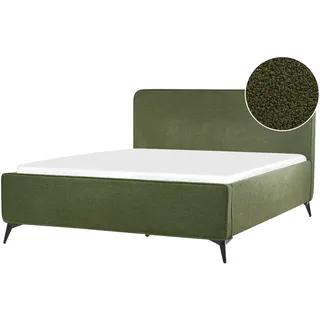 BELIANI Polsterbett Dunkelgrün Bouclé mit Lattenrost 160 x 200 cm Hohes Kopfteil Schwarze Metallbeine Retro Design Schlafzimmer Ausstattung Möbel - Grün, Schwarz