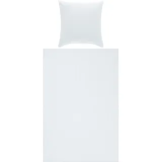 Erwin Müller Seersucker Uni Serie Rosenheim, Bettbezug, Kissenbezug weiß Größe 80x80 cm / 135x200 cm - pflegeleicht, bügelfrei, mit Reißverschluss