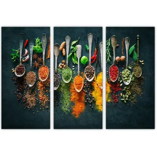 AREDE 3er Set Wandkunst Gemälde Bild Poster Kräuter und Gewürze | 90 x 60 cm | Wandbilder Wanddekoration Home Office Wohnzimmer Schlafzimmer Dekoration | Fertig zum Aufhängen