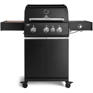 BURNHARD® FRED Deluxe Gasgrill 3-Brenner, Gusseisenrost, Schwarz-Matt | 900°C Infrarot-Zone, Heckbrenner, Seitenkocher, Aludruckguss-Edelstahl-Brennkammer, 17.45 kW Leistung