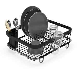 Umbra Sinkin Abtropfgestell Metall, platzsparend, 36 x 29 x 14 cm, Schwarz | Platzsparendes Design, herausnehmbarer Besteckhalter, kompatibel mit allen Spülbecken, rutschfeste Gummifüße