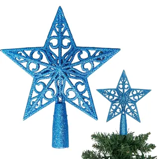Weihnachtsbaumspitze, 14,5 cm, königsblau, glitzernd, Stern, bruchsicher, für Weihnachtsbaumschmuck, Weihnachtsbaumspitze, Baumkrone, Feiertagsverzierung