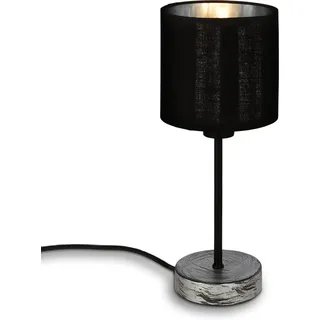 Briloner Tischlampe Fabric Kabelschalter Stoffschirm 28 cm Schwarz-Silber