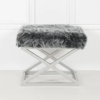 Atelier Del Sofa Stylish Pouffe with Metal Frame, 50 cm Width, 42 cm Height, 40 cm Depth | 100% Polyester Babyface Fabric in Silver & Grey | Perfect for Modern Living Spaces