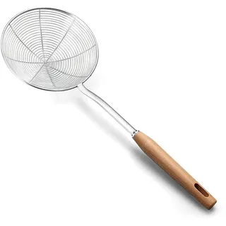 Spinnensieb Skimmer,AOOSY Sieb 5,5 Zoll Spinnensieb mit Holzgriff, Pastasieb Schlitzlöffel Edelstahl Drahtskimmer Schöpfkellensieb zum Kochen in der Küche Braten von Speisen(14CM)