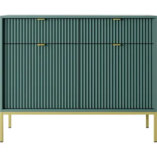 Kommode, Kommode, moderne Kommode, Kommode mit Türen, Kommode mit Metallgriffen, Kommode mit dekorativen Fronten - 104 x 83 x 39 cm - Kommode Light KSZ104 Türkis + Gold - Türkis, Gold