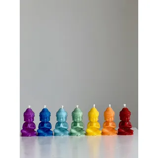 RS Buddha-Chakra Kerzen – 7er Set aus 100 % Bienenwachs – Handgemachte Chakra Figuren in Regenbogenfarben – Für Meditation, Yoga, Deko & Rituale