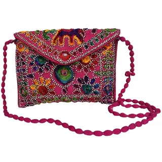 Craft Trade Rajasthani Mini Clutch-Taschen für Frauen Indisch Jaipuri-Kunst Handtasche für Damen Handbestickte Clutch Umhängetasche für Hochzeits Party und Geschenke - Rosa Bestickt