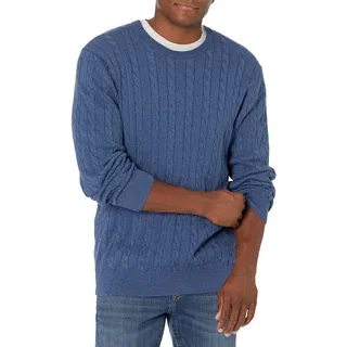 Amazon Essentials Herren Baumwoll-Pullover mit Rundhalsausschnitt und Zopfmuster, Blau Heide, XL
