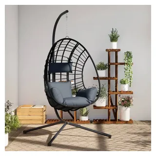 vidaXL Hängesessel Ei-Design mit Ständer Anthrazit Rattan und Stahl