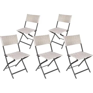 BRUBAKER Gartenstuhl Lugano - Polyrattan Klappstuhl wetterfest und robust - Balkonstuhl klappbar - Campingstuhl für Garten Balkon Camping, 5 Stühle - Grau, Beige