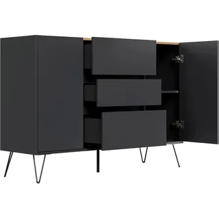 Posseik Sideboard Industrial N 3 Schubladen 2 Türen 140 cm Grafit Eiche Top