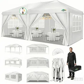 COBIZI Pavillon 3x6 m, Faltpavillon 3x6 wasserdicht stabil Faltzelt Anti-UV Faltbarer Pavillons Outdoor Faltpavillon 3x6m mit 6 Seitenwänden für Garten, Party, Hochzeit, Picknick, Markt, Weiß