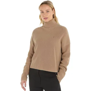 Tommy Hilfiger Damen Pullover Cardigan Funnel-Neck Rollkragen, Beige (Merino), XL